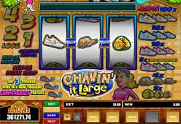 Chavin' it Large is a three reel, one payline, and one coin slot machine. Chavin' it Large has the Chav-istocracy bonus game and multiple Nudge and Hold features.