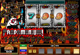Pandamonium is a three reel, one payline, and one coin slot machine